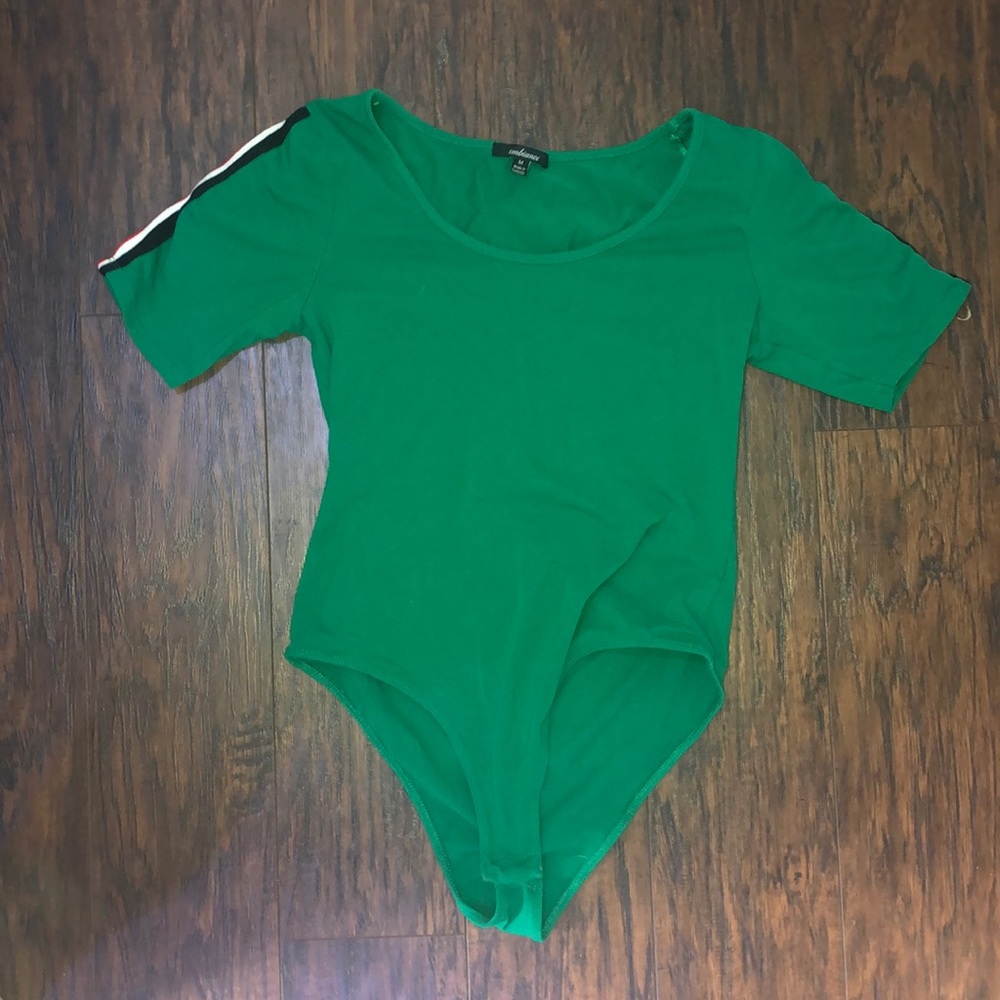 high leg green body suit